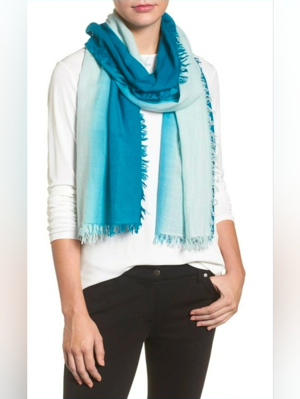 Eileen Fisher Ombre Wool Blend Scarf in a blue gradient colorway